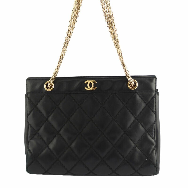 CHANEL Black Matelassé Leather Chain 2-Way Tote Shoulder Bag with Coco Mark