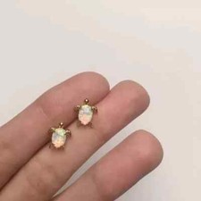 2Ct Oval Cut Turtle Natural Fire Opal Women Stud Earrings 14k Yellow Gold Plated