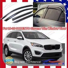 Fits SORENTO 16-20 Chrome Trim Tinted Window Visor Rain Deflector Weather Shield