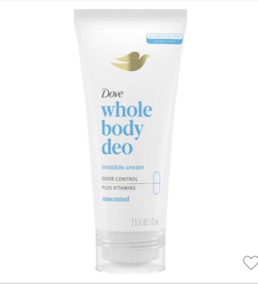Dove Beauty Whole Body Deodorant Cream Aluminum Free Unscented 2.5oz