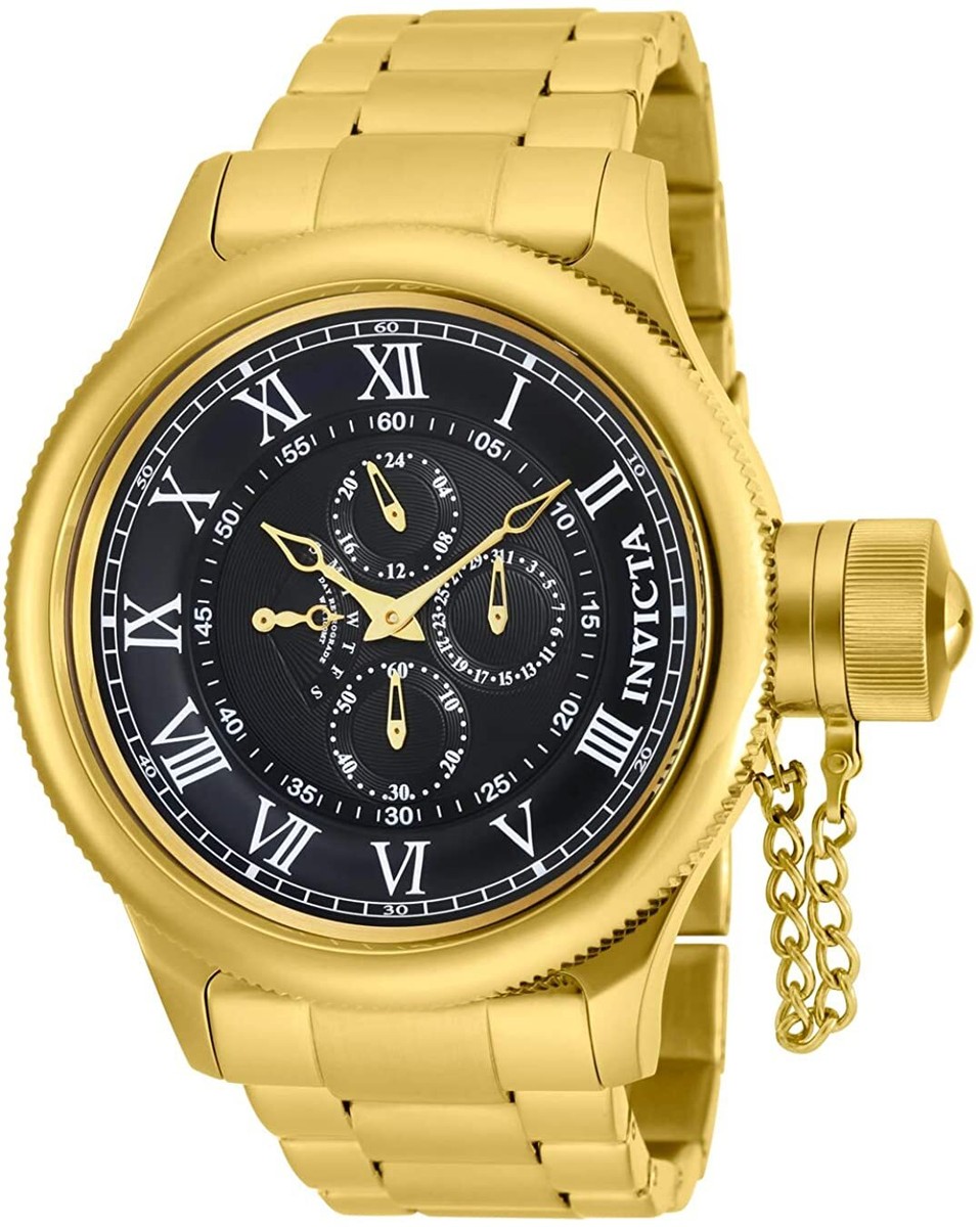 Invicta 17666 Russian Diver Analog Japanese Quartz Gold Black Dial