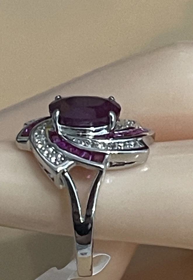 JTV Red Ruby Rhodium Over Sterling Silver Ring Lab Created 3.91ctw Size 8 - Image 3 of 4