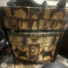 Dog Animal Print Tote Bag Black Handles Zipper Accent Women's Shoulder Casual