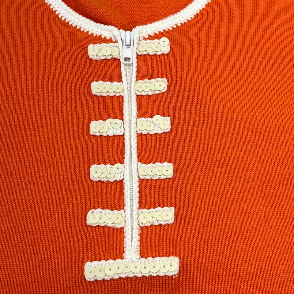 Vtg Michael Simon Sweater Vest Orange W/Sequin Football Design Sz XL1/4 Zip READ - Image 3 of 4