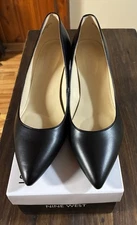 Nine West Issa Pointed Toe Block Heel Faux Leather Pumps Shoes Size 8M Black