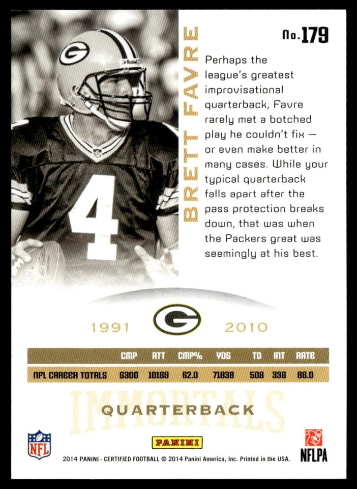 2014 Panini Certified #179 Brett Favre /100   Football Green Bay Packers - Image 2 of 2