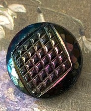 Antique Vintage Iridescent Black Glass Button - Purple - Blue - Rose Colors