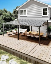 12x20 FT Hardtop Gazebo Wall Mounted Lean to Pergola Polycarbonate Roof Patio