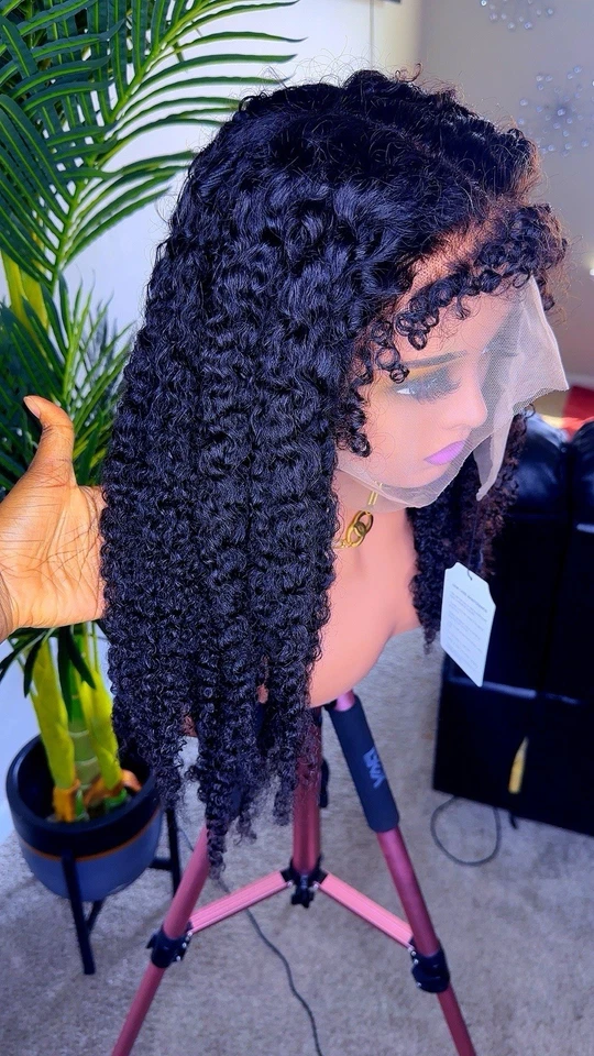 16” Full Lace Curly Wig – 100% Human Hair – Glueless / No Glue Needed – Natural - Image 2 of 4