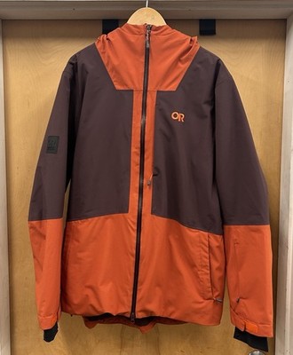 Outdoor Research Snowcrew Insulated Jacket Mens Large Orange Brown Ski Snowboard