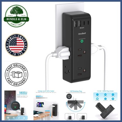 Portable Outlet Extender with 1800 Joules Protection and USB-C Compatibility
