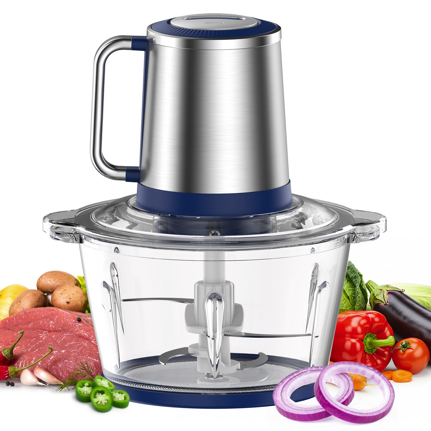 300W Electric Food Vege Chopper Food Processor Kitchen Meat Grinder Mixer 2L US
