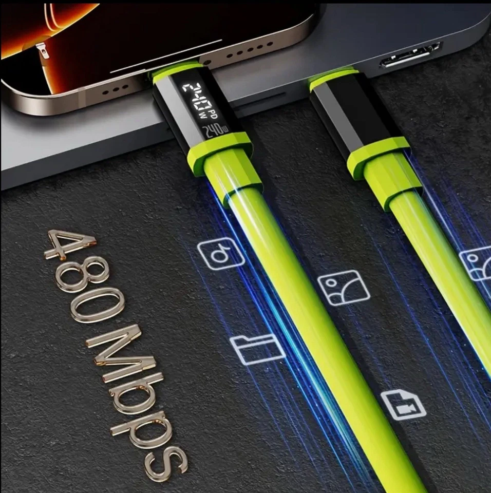 240 Watt USB-C to USB-C Cable PD Fast Charger Cord For Samsung/iPhone 15 16 17 - Image 3 of 4