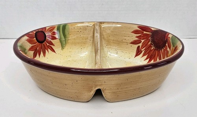 #ad Pfaltzgraff Evening Sun Hand Painted 10.25quot; x 7.75quot; Divided Oval Vegetable Bowl $28.00