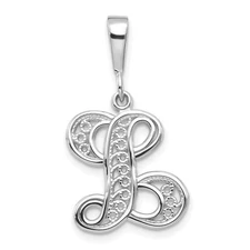 10k White Gold Filigree Initial L Pendant Perfect Gift for Her