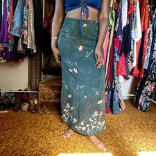 Vintage Boho Maxi Skirt 6 Green Floral Petite Sophisticate Fairy Cottagecore