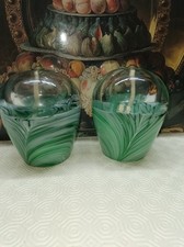 Vintage mundgeblasene polnische Glas Öllampen groß 5" grün weiß wie Murano