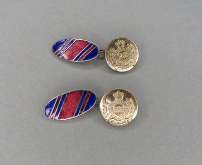 Vintage Royal Engineers Manschettenknöpfe - ERII Queen s Crown - rot & blau Emaille