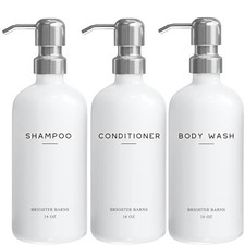 White Shampoo and Conditioner Dispenser Set by Brighter Barns - Shower Silver