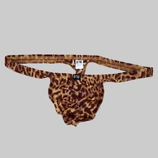 N2N Bodywear Men brown Jaguar Jag Sheer mesh swim thong swimwear underwear L XL
