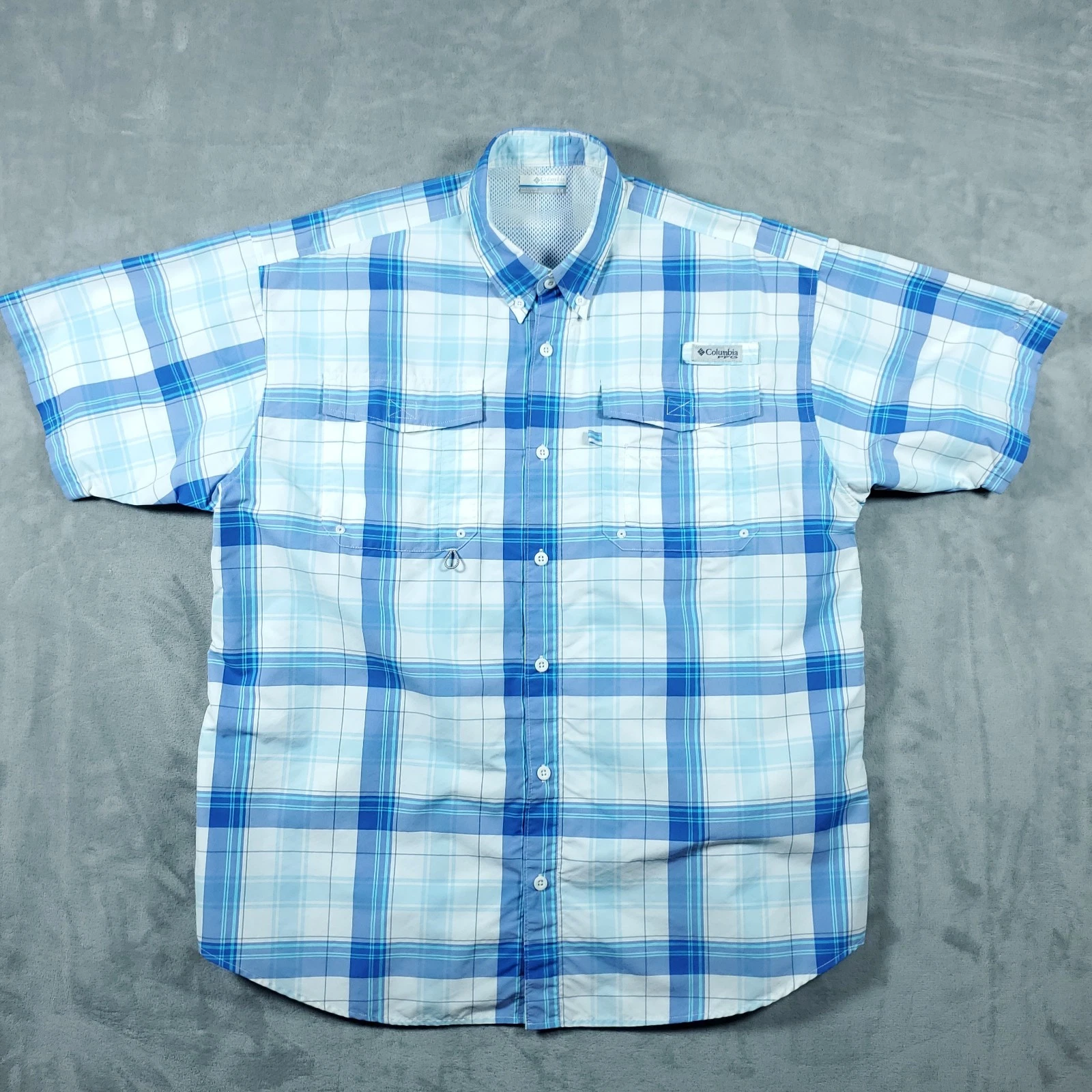 Columbia PFG Bahama II Short Sleeved Vented Fishing Shirt Blue Mens Size L