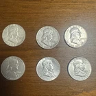 LOT OF (6) 1954, 1955, 1961, 1962, 1963 FRANKLIN SILVER HALF DOLLARS 90% SILVER