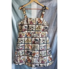 Whimsical Cat Tapestry Pinafore Dress Square Neckline 1X A Line Mini Cottagecore