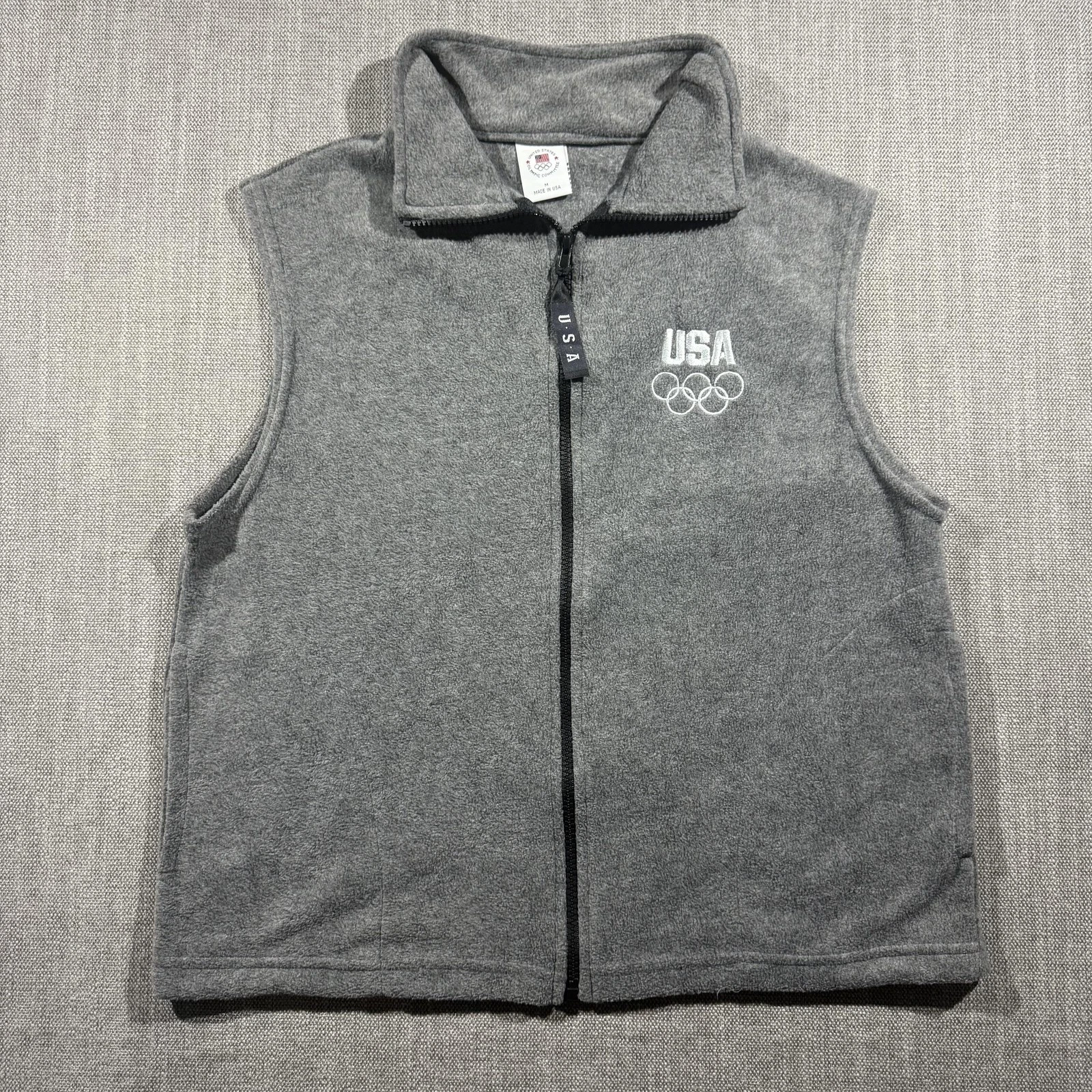 United States Olympic Committee Vest Mens Medium Gray Fleece Full Zip USA Logo