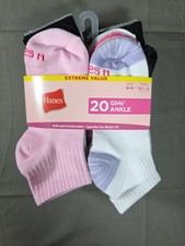 Hanes Girls Ankle Socks Size Medium 20-Pack Great Value Soft Comfortable