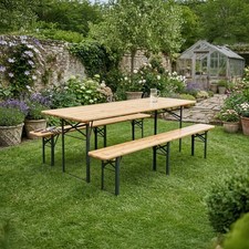 LIF Tavolo da Giardino Pieghevole Set Birreria Tavolo + 2 Panche 220x80 cm Legno