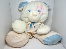 Vtg Fisher Price 1988 Puffalump Puppy Dog Pink Blue White Baby Rattle Plush