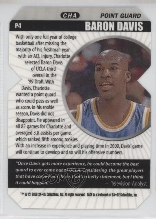 2000 Sage Hit Prospector Diamond Die-Cut /100 Baron Davis #P4 - Image 2 of 2