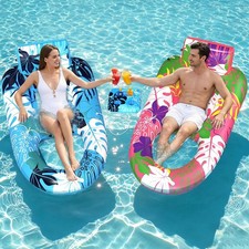 2 Pack Pool Floats Adult Heavy Duty, Inflatable Pool Lounger Float with Detachab