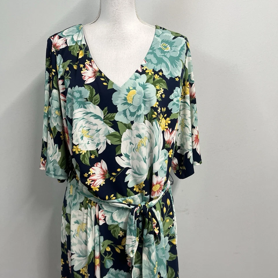 Charter Club 连衣裙大码 3X 蓝色绿色花卉热带花卉弹力膝 — 第 3/4 张图片