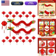 23Pcs Chinese Party Decorations with 2 3D Dragons  20 Red Lanterns