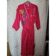 Natori Ladies Size M Pink Embroidered Floral Kimono Robe D3