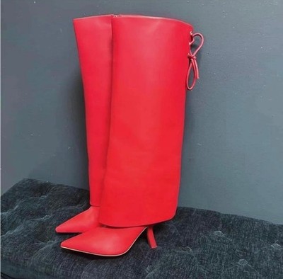 Gianni Bini Red Genuine Leather, Curved Sculpted Heel, Fold over boots size 11.