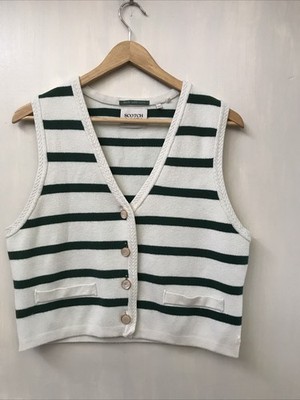 Scotch &  Soda Green & White Striped Button Up Sweater Vest Women s Size L Large