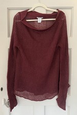Sarah Pacini Burgunderrot Leinen Offen Strick Pullover Oberteil One Size Made in Italy