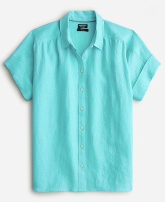 J.CREW Women's Baird McNutt Irish Linen Shirt Small Relaxed-Fit Short-Sleeve