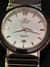 VICEROY CERAMIC STAINLESS MENS QUARTZ WATCH WHITE DIAL SAPPHIRE CRYSTAL NEW NOS