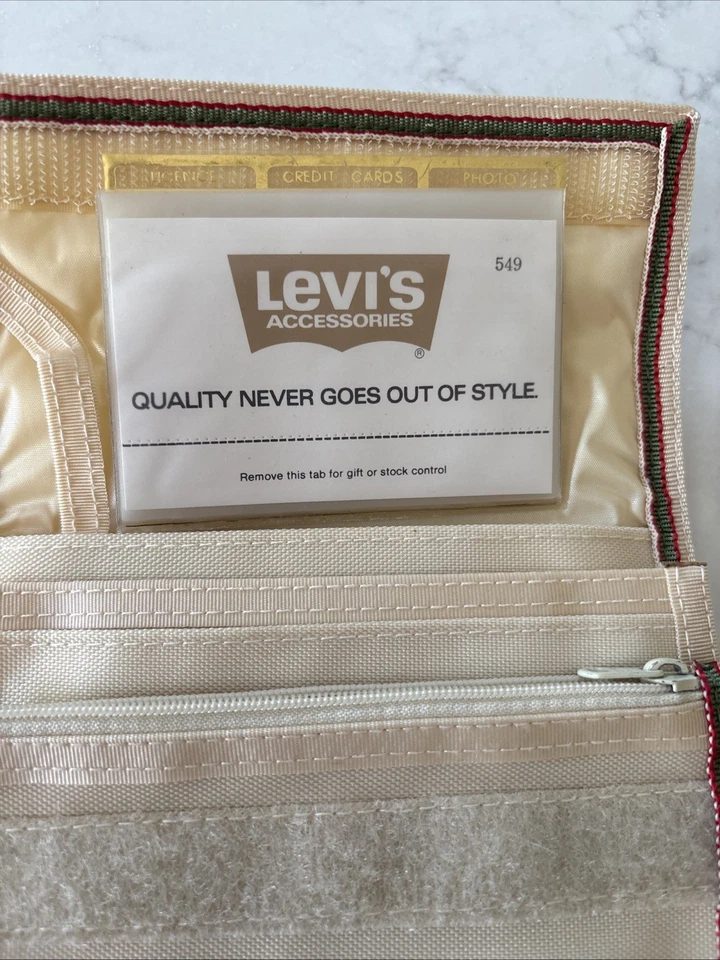 Vintage 90's Levi's Tan Orange Nylon Wallet 6"X4" Tan Tab Mirror 3 Compartments - Image 3 of 4