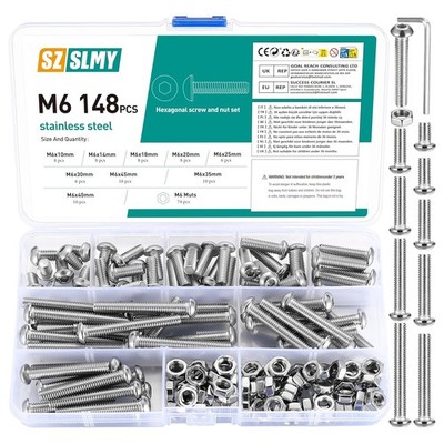 Muttern & Schrauben Unterlegscheiben Satz 148-tlg M6 Innensechskant Linsenkopf Stahl Innensechskant Fitting