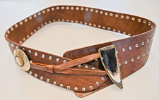 Chico s Bohemian Brown Leather Western Studded Women s Belt Size S/M, Excellent