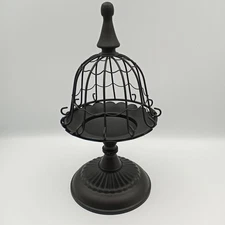 Bird cage candle holder/cloche, 11" H, black metal, Halloween/gothic decor