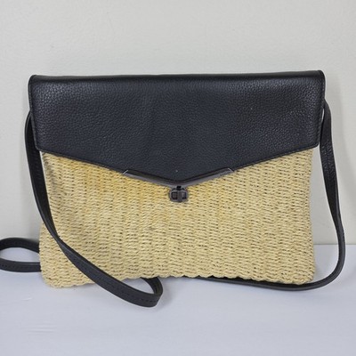 Botkier Beach Valentina Straw Leather Convertible Envelope Bag Coastal Boho