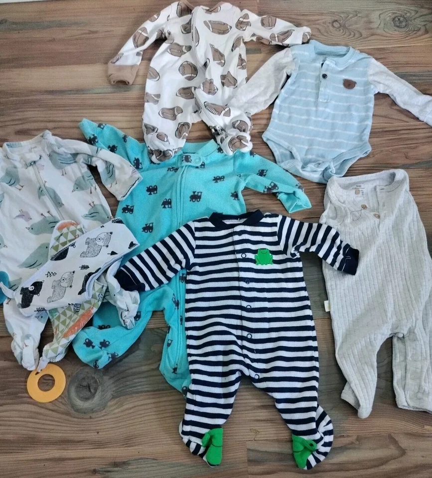 Baby Boy 3 Months Carter's Footed Zip One Piece Sleeper Pajama Bib Outfit Lot 8 Foto 4 de 4