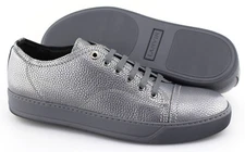 Men's LANVIN 'Low-Top' Metallic Grey Leather Cap Toe Sneakers Size US 9 UK 8