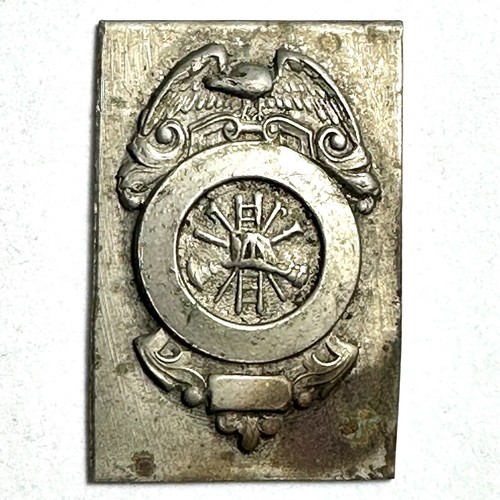 Vintage Firemen's Hook & Ladder Horn Eagle Hat Shield Metal Plate 1 x 1.5"