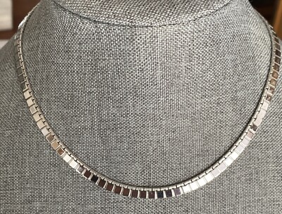 Vintage Monet Square Cube Link Silver Tone Necklace Signed Goddess Style 16 